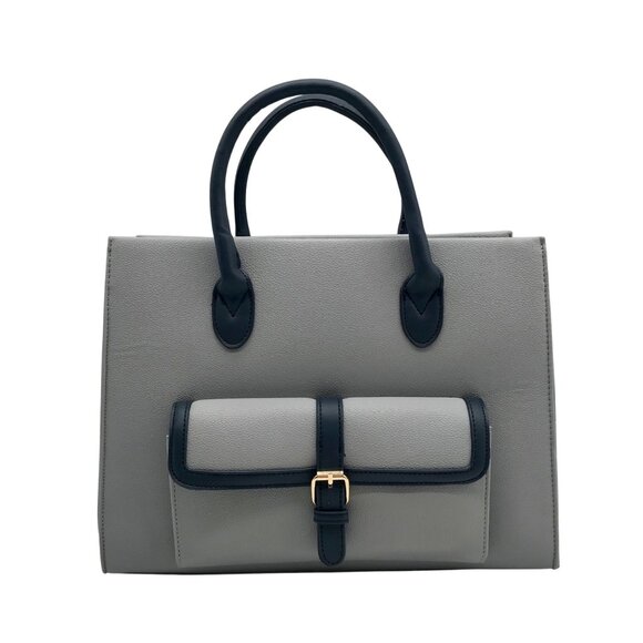 Like Dreams Navy Veda Two-Tone Buckle Medium Satchel Bag - Picture 1 of 11